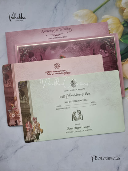 Barat Semi Box Dulah Dulhan Hindu Sikh invitation Cards CR-5042