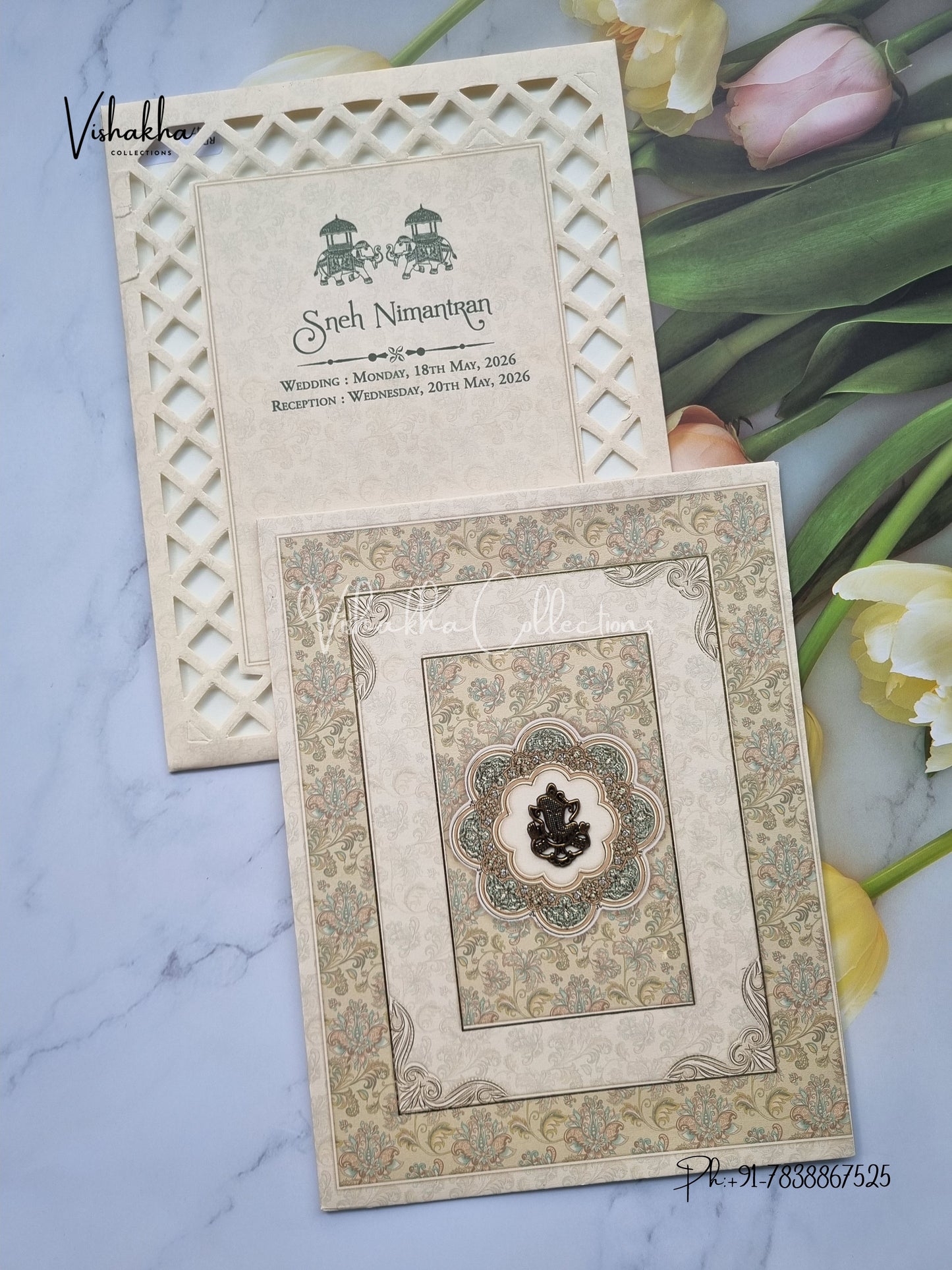 Flower Hindu Muslim Christian Sikh invitation Cards CR-5047