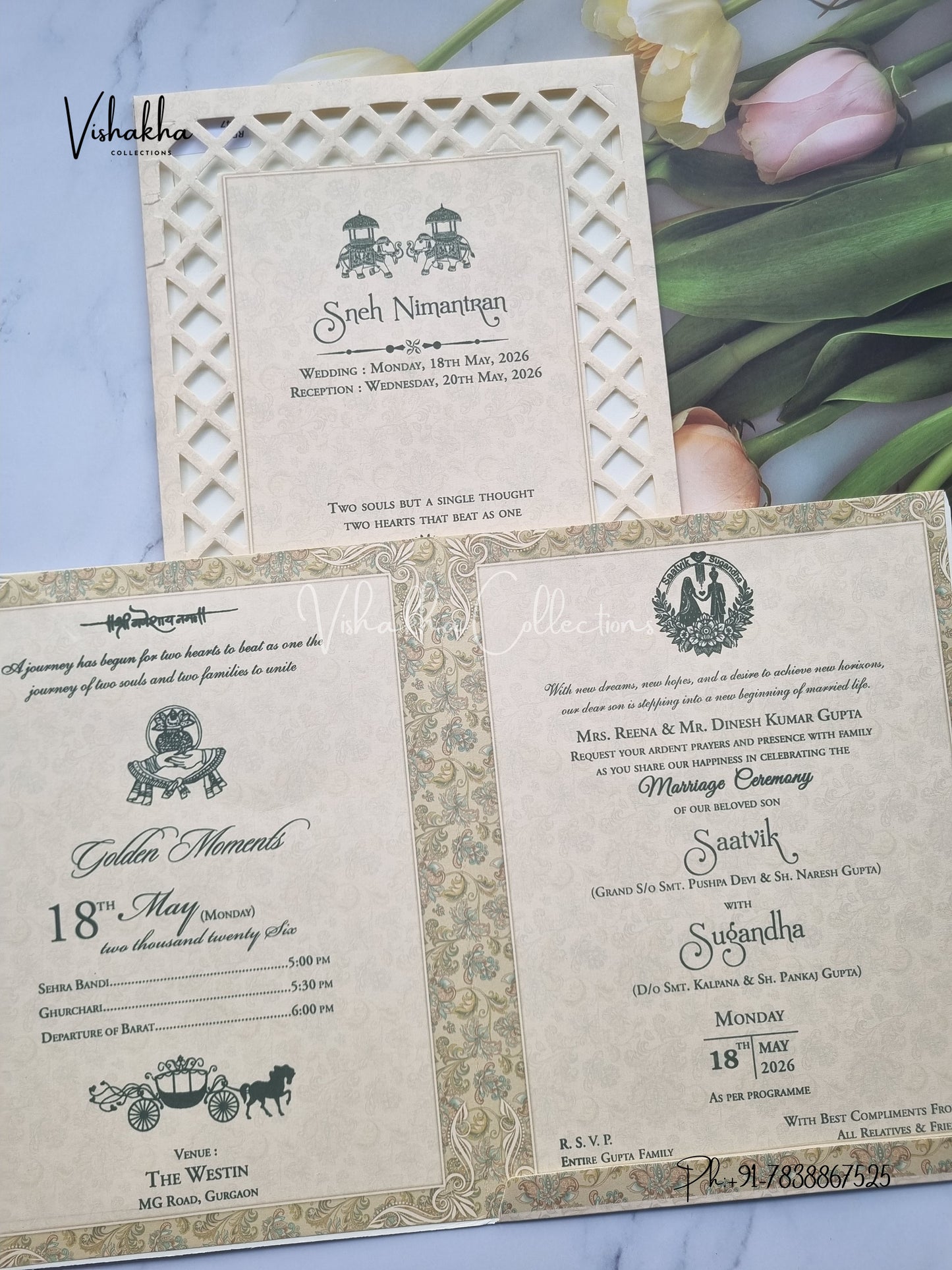 Flower Hindu Muslim Christian Sikh invitation Cards CR-5047