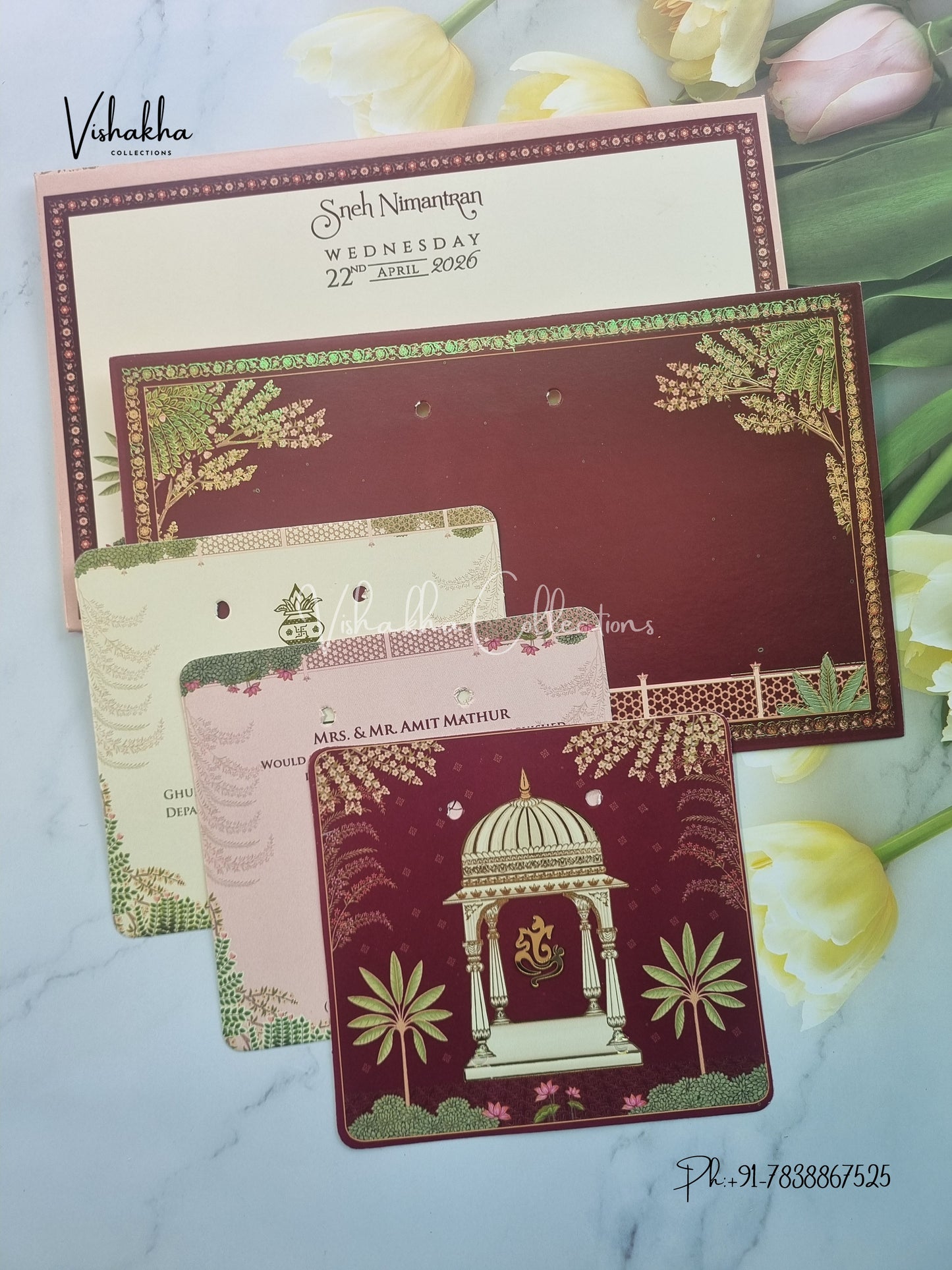 Semi Box Flower Hindu Sikh invitation Cards CR-5071