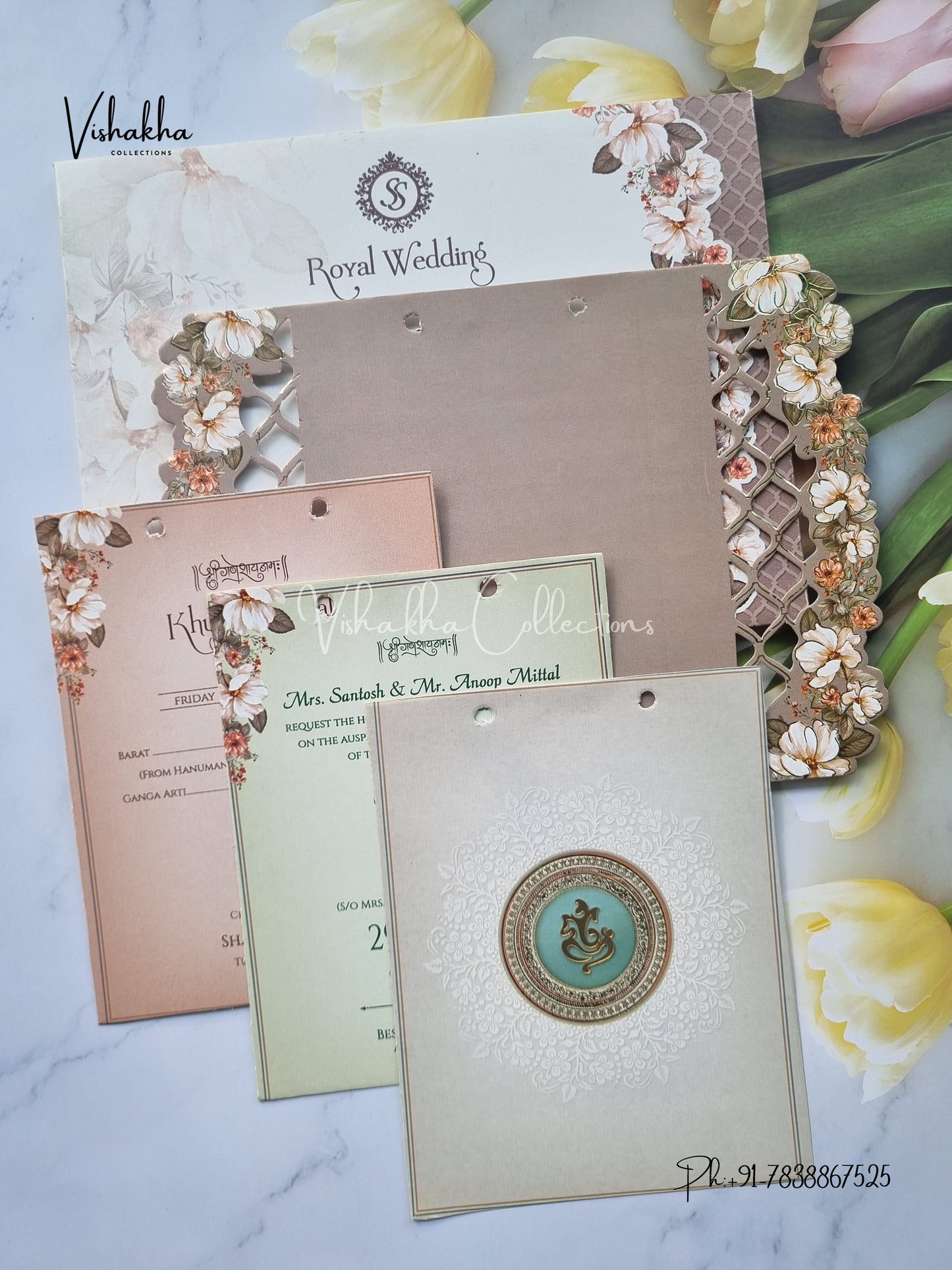 Semi Box Flower Hindu Muslim Christian Sikh invitation Cards CR-5072