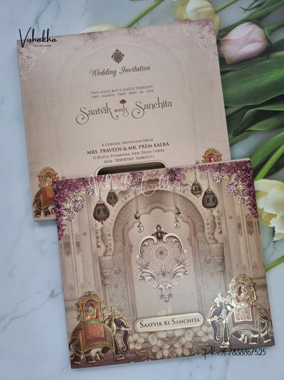 Semi Box Hathi Hindu Sikh invitation Cards CR-5081