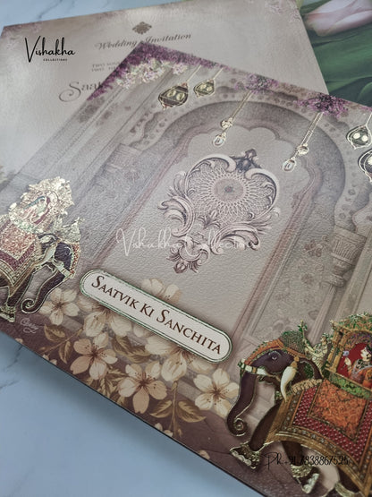 Semi Box Hathi Hindu Sikh invitation Cards CR-5081