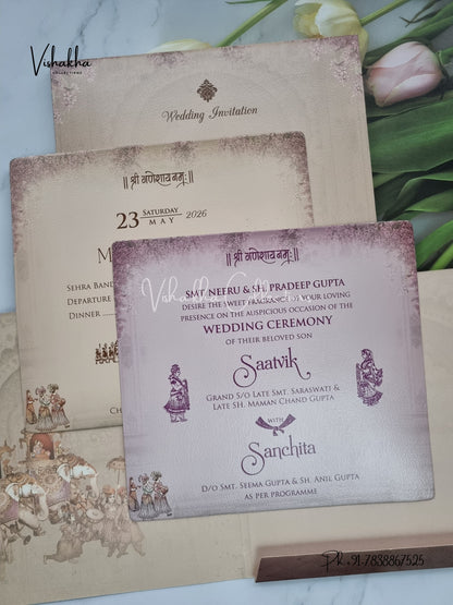 Semi Box Hathi Hindu Sikh invitation Cards CR-5081