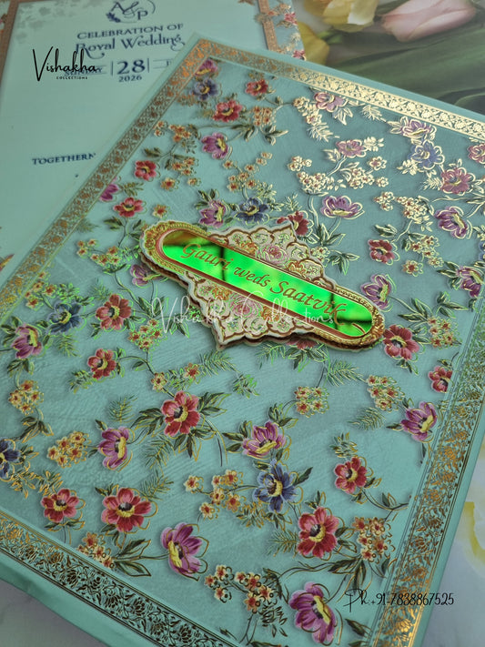 Flower Hindu Muslim Christian Sikh Padded invitation Cards CR-5092