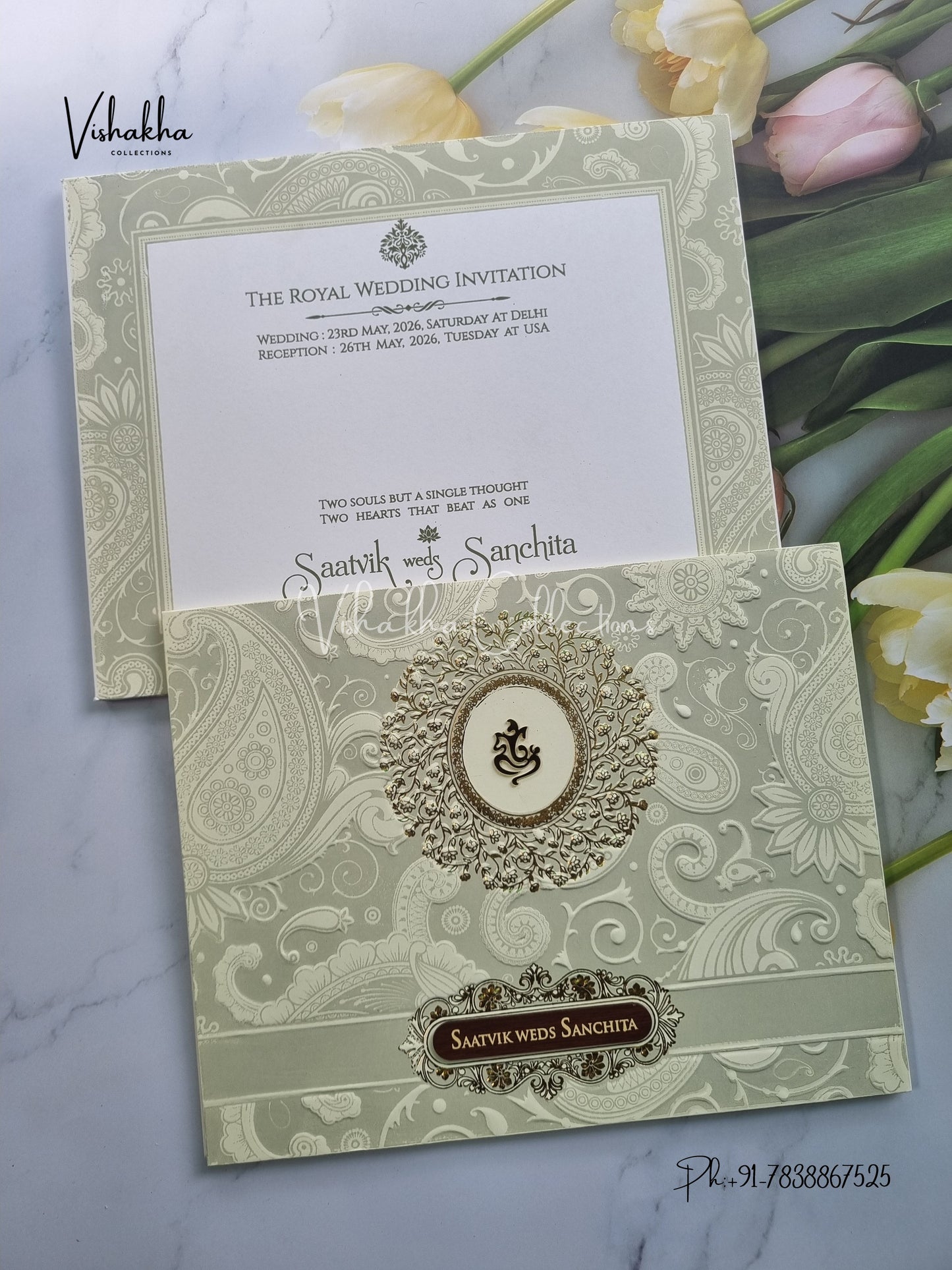 Semi Box Ganesh Ji Hindu Sikh invitation Cards CR-520G