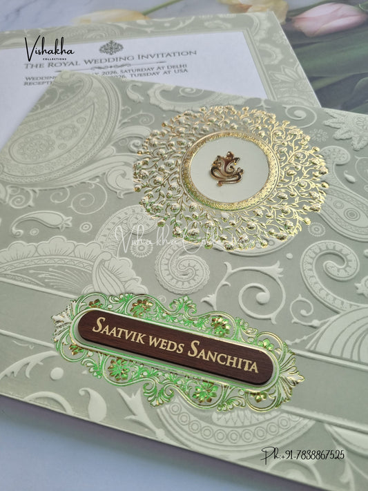 Semi Box Ganesh Ji Hindu Sikh invitation Cards CR-520G