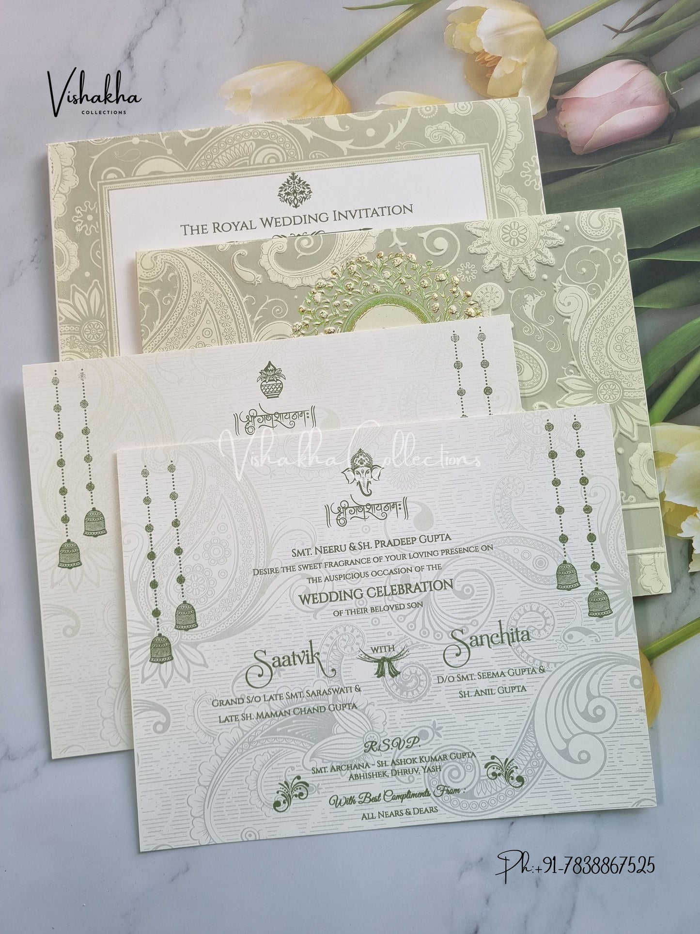 Semi Box Ganesh Ji Hindu Sikh invitation Cards CR-520G