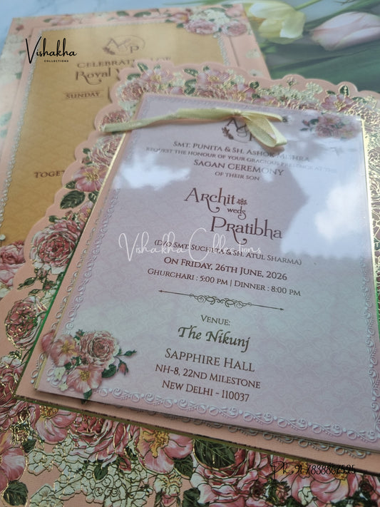 Semi Box Flower Hindu Muslim Christian Sikh invitation Cards CR-6025