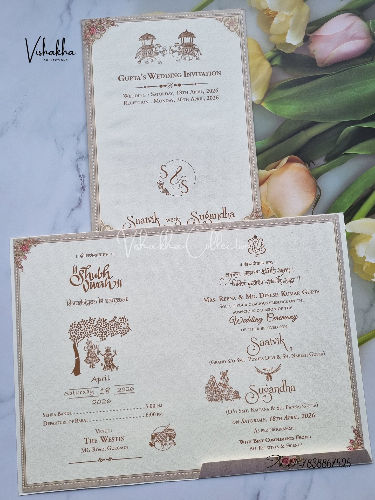 Flower Hindu Muslim Christian Sikh invitation Cards CR-7001