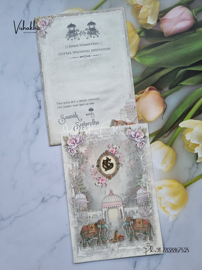 Hathi Flower Hindu Sikh invitation Cards CR-7002