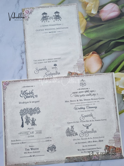 Hathi Flower Hindu Sikh invitation Cards CR-7002