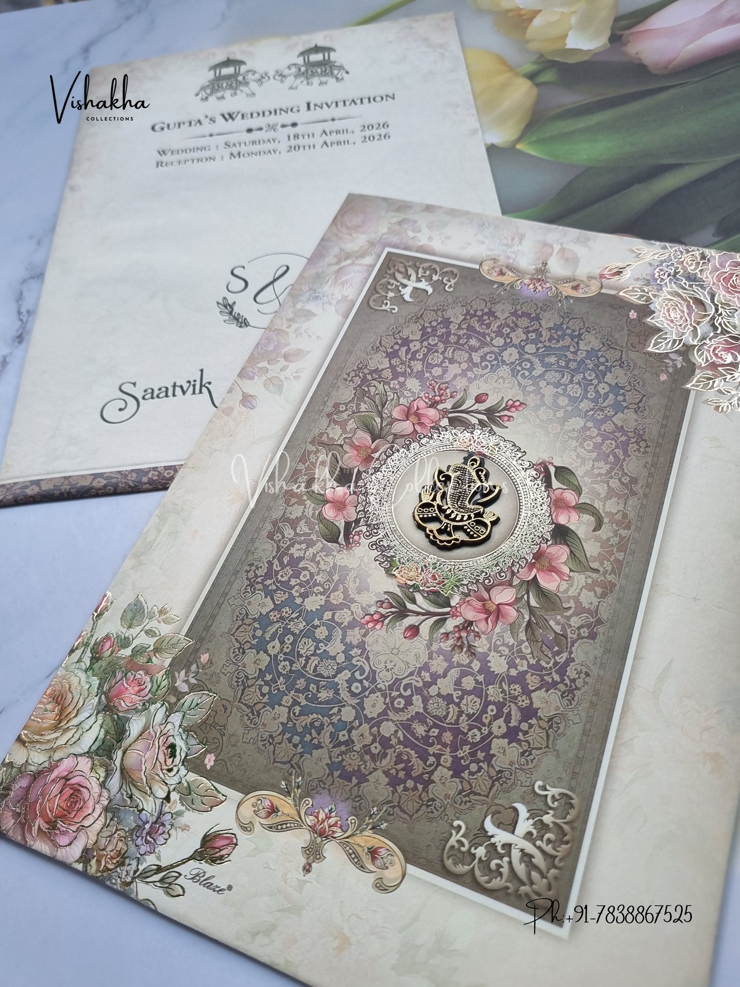 Flower Hindu Muslim Christian Sikh invitation Cards CR-7005