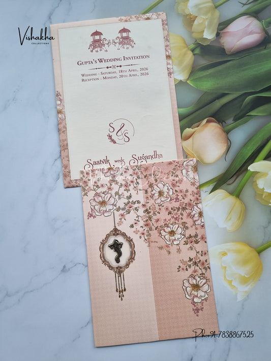 Flower Double Door Hindu Muslim Christian Sikh invitation Cards CR-7006