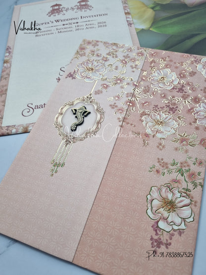 Flower Double Door Hindu Muslim Christian Sikh invitation Cards CR-7006