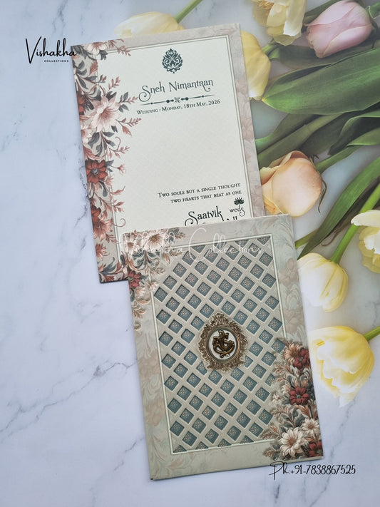 Flower Hindu Muslim Christian Sikh invitation Cards CR-7011