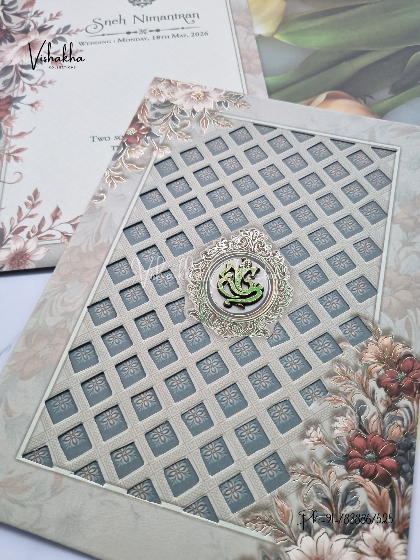 Flower Hindu Muslim Christian Sikh invitation Cards CR-7011