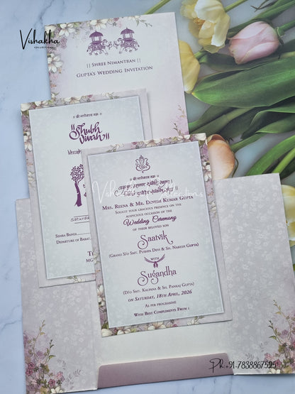 Flower Double Door Hindu Muslim Christian Sikh invitation Cards CR-7015