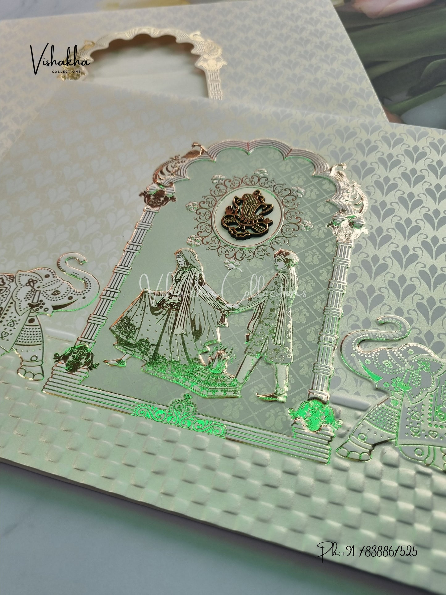 Semi Box Hathi Dulah Dulhan Hindu Sikh invitation Cards CR-701B-1