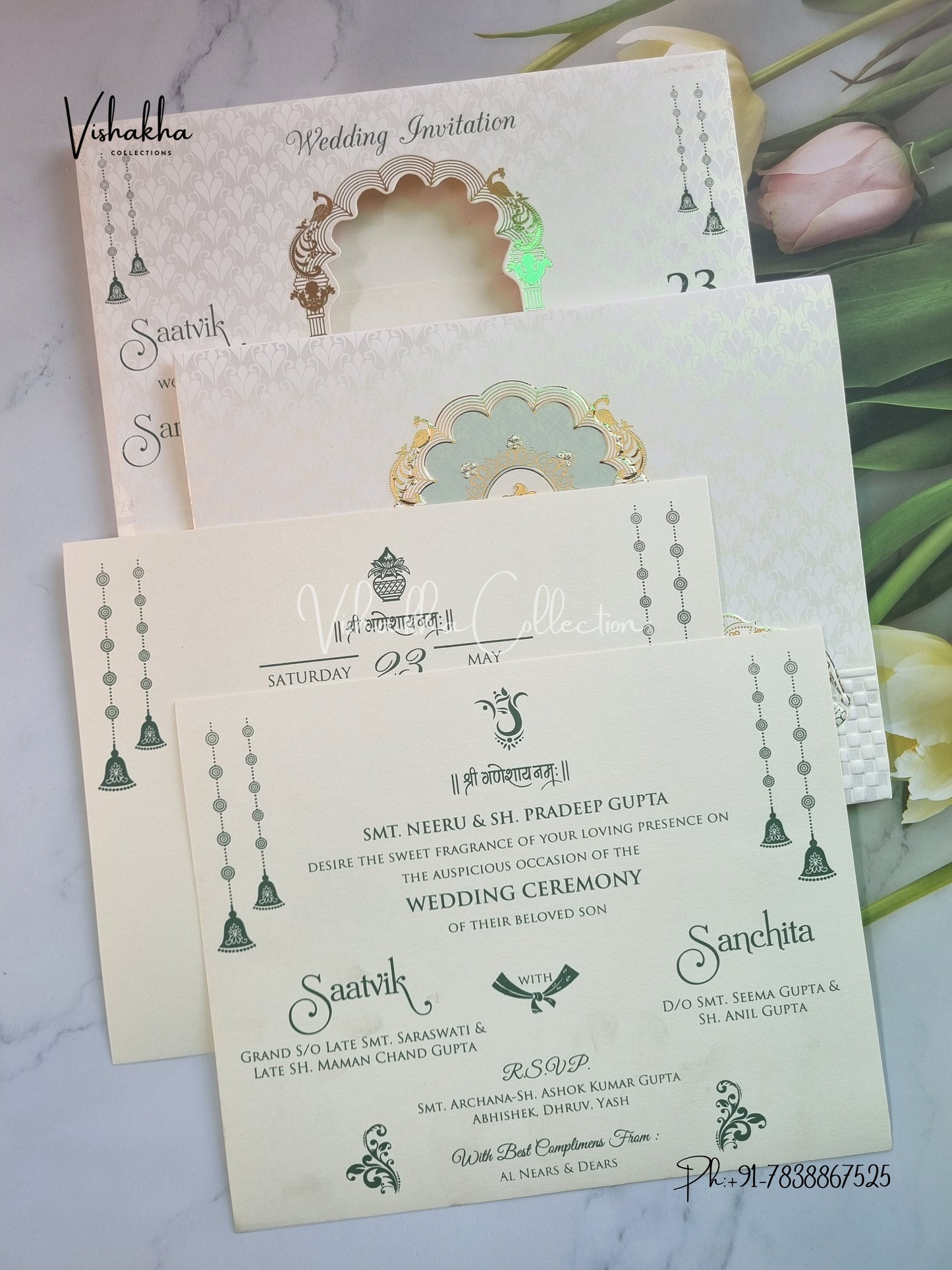 Semi Box Hathi Ganesh Ji Dulah Dulhan Hindu Sikh invitation Cards CR-701B