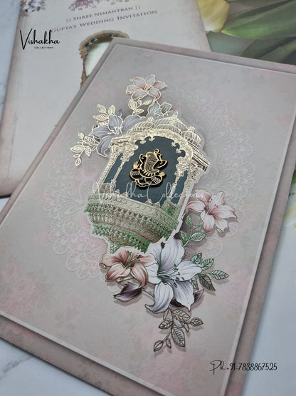 Flower Hindu Muslim Christian Sikh invitation Cards CR-7021