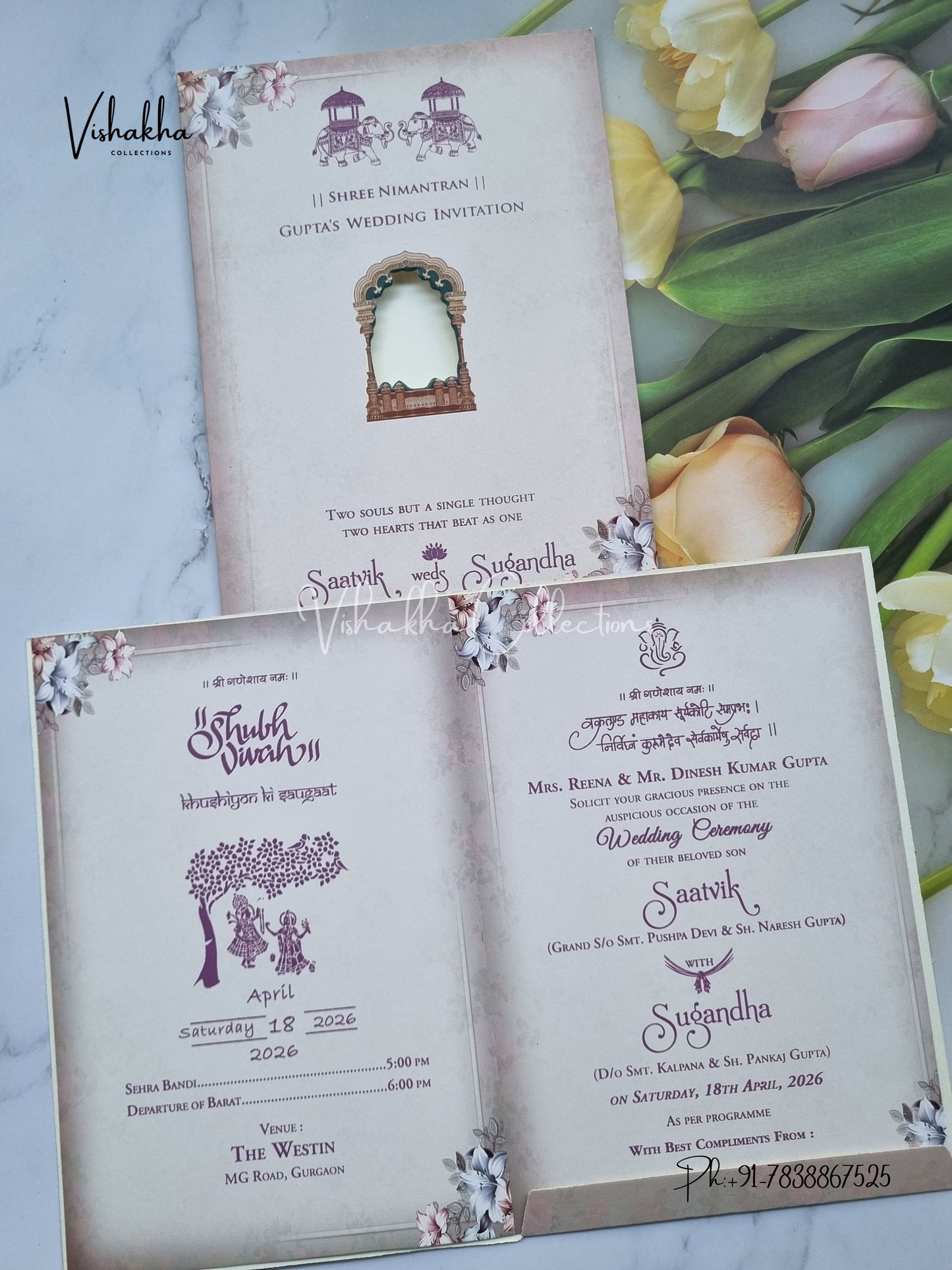 Flower Hindu Muslim Christian Sikh invitation Cards CR-7021