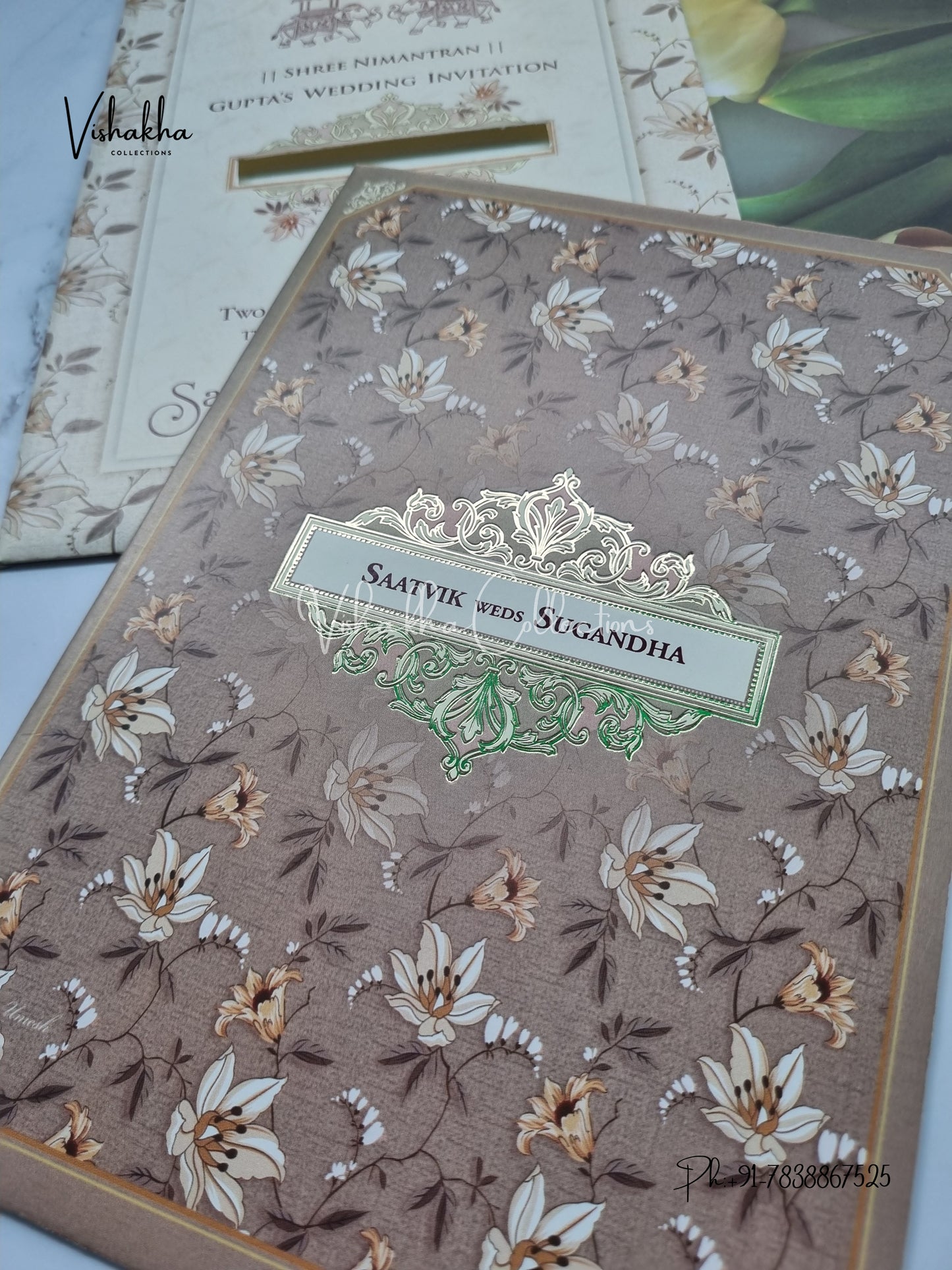 Flower Hindu Muslim Christian Sikh invitation Cards CR-7023