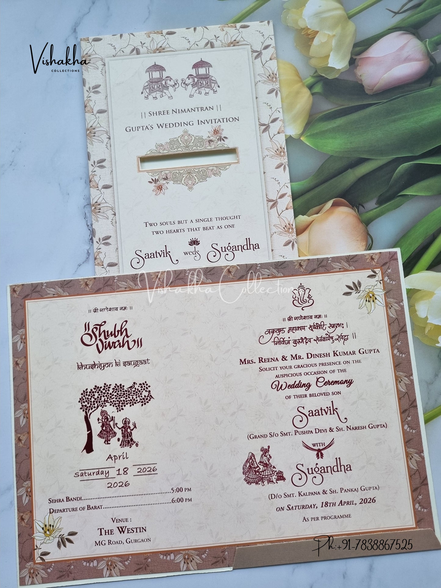 Flower Hindu Muslim Christian Sikh invitation Cards CR-7023