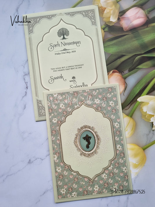 Flower Hindu Muslim Christian Sikh invitation Cards CR-7025