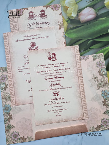 Flower Hindu Muslim Christian Sikh invitation Cards CR-7026