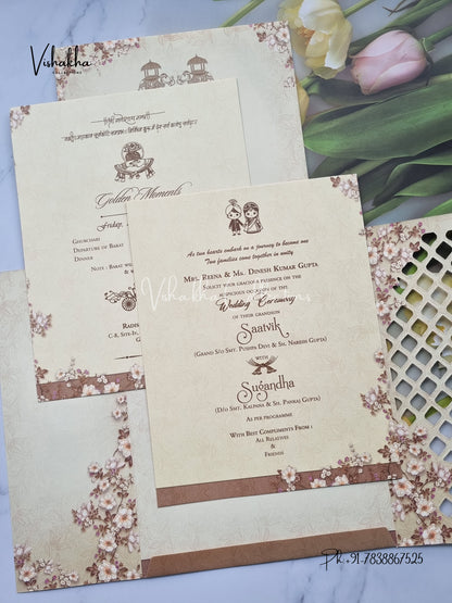 Flower Hindu Muslim Christian Sikh invitation Cards CR-7032