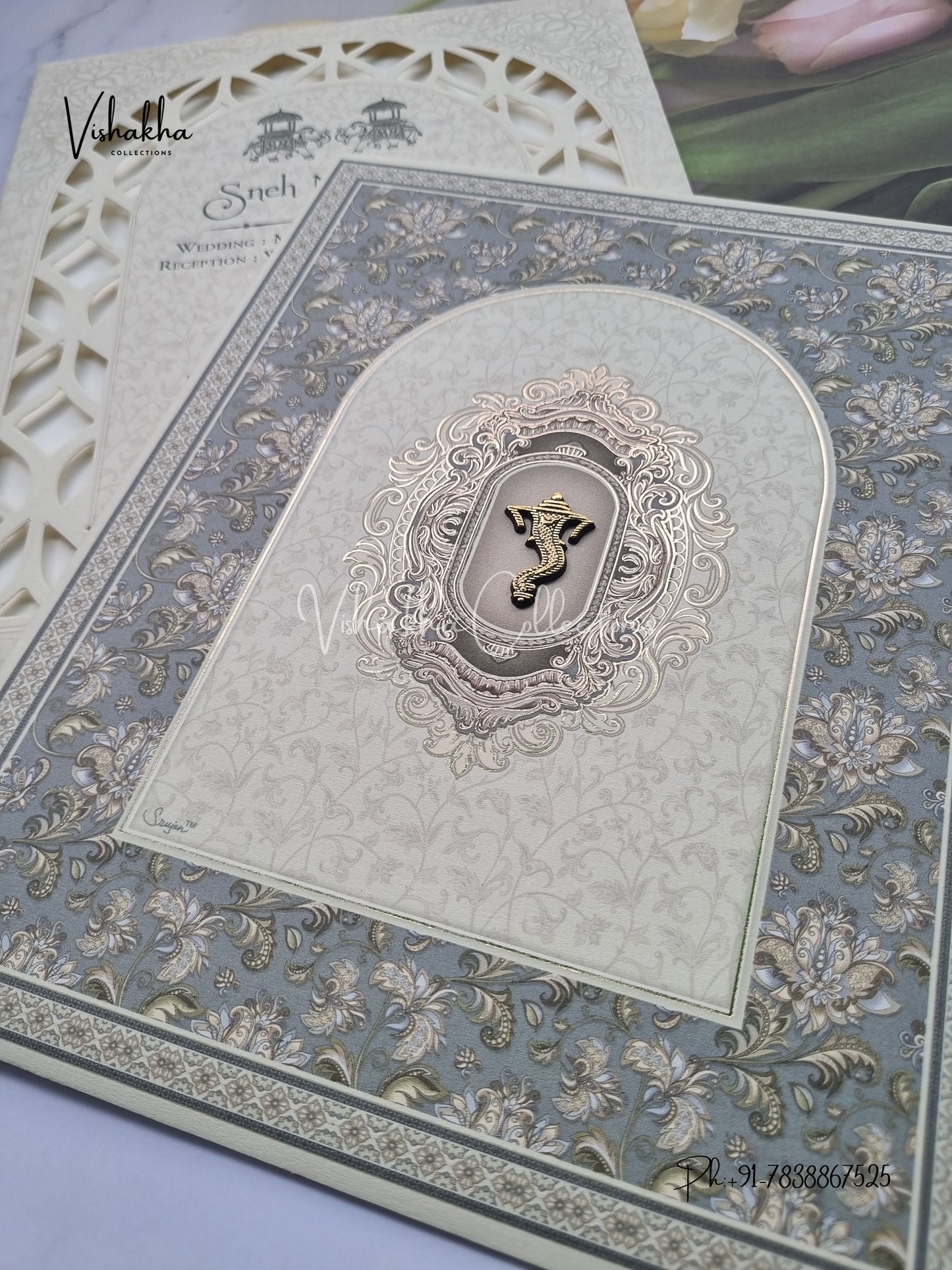 Flower Hindu Muslim Christian Sikh invitation Cards CR-7033