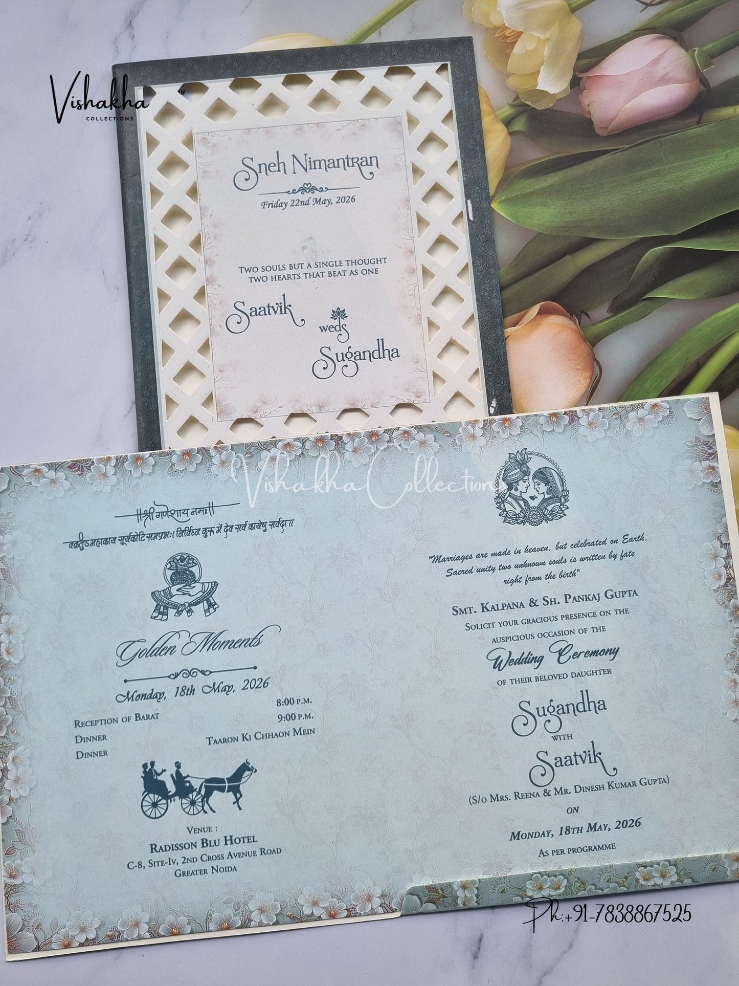 Flower Hindu Muslim Christian Sikh invitation Cards CR-7043