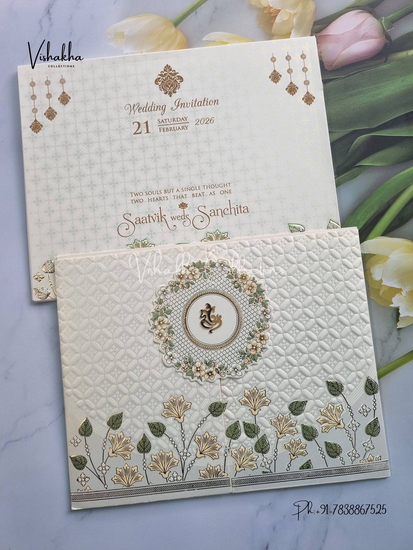 Semi Box Ganesh Ji Double Door Hindu Sikh invitation Cards CR-704G