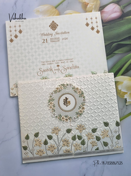 Semi Box Ganesh Ji Double Door Hindu Sikh invitation Cards CR-704G