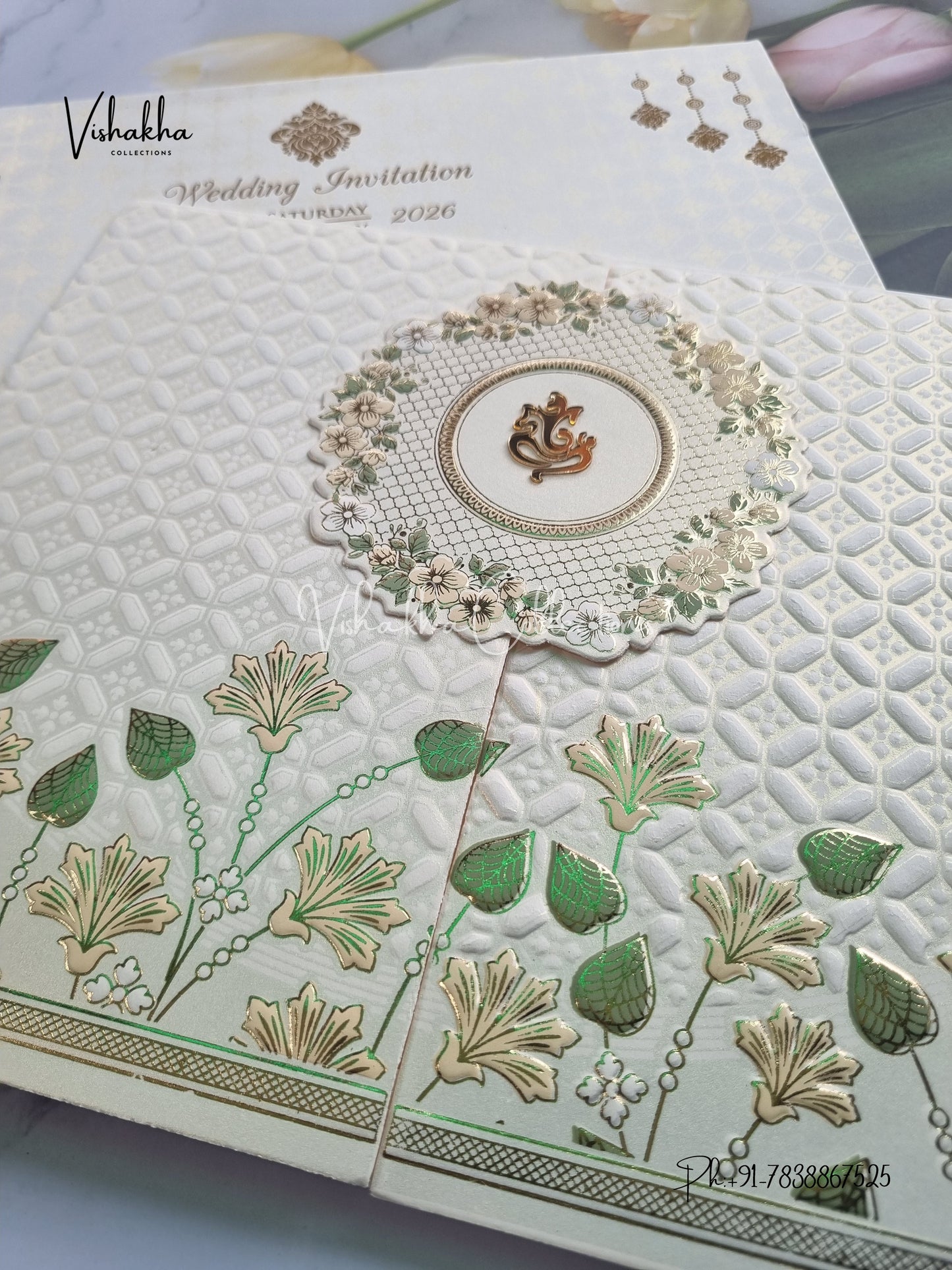 Semi Box Ganesh Ji Double Door Hindu Sikh invitation Cards CR-704G