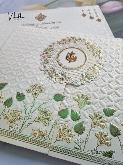 Semi Box Ganesh Ji Double Door Hindu Sikh invitation Cards CR-704G