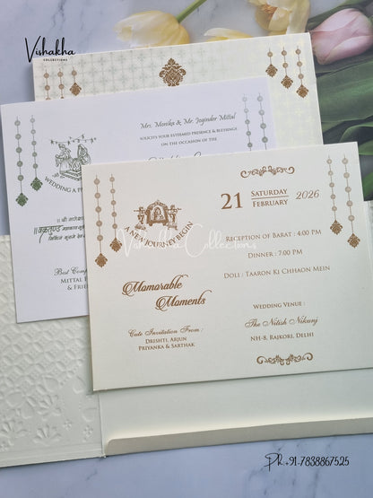 Semi Box Ganesh Ji Double Door Hindu Sikh invitation Cards CR-704G