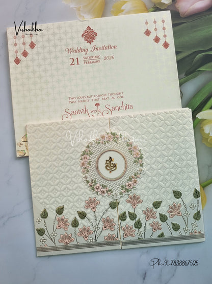 Semi Box Ganesh Ji Double Door Hindu Sikh invitation Cards CR-704P