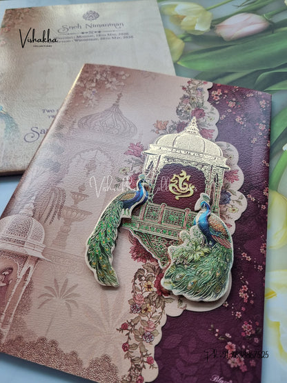 Peacock Semi Box Flower Hindu Sikh invitation Cards CR-7050
