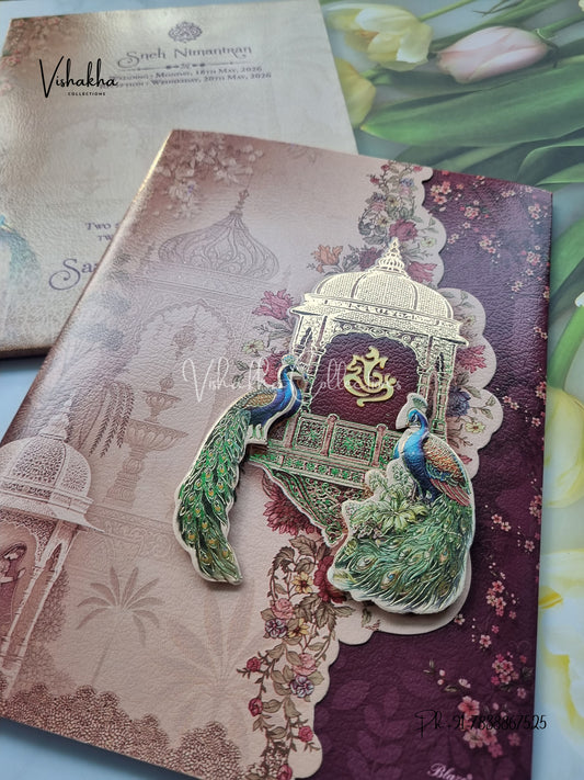 Peacock Semi Box Flower Hindu Sikh invitation Cards CR-7050
