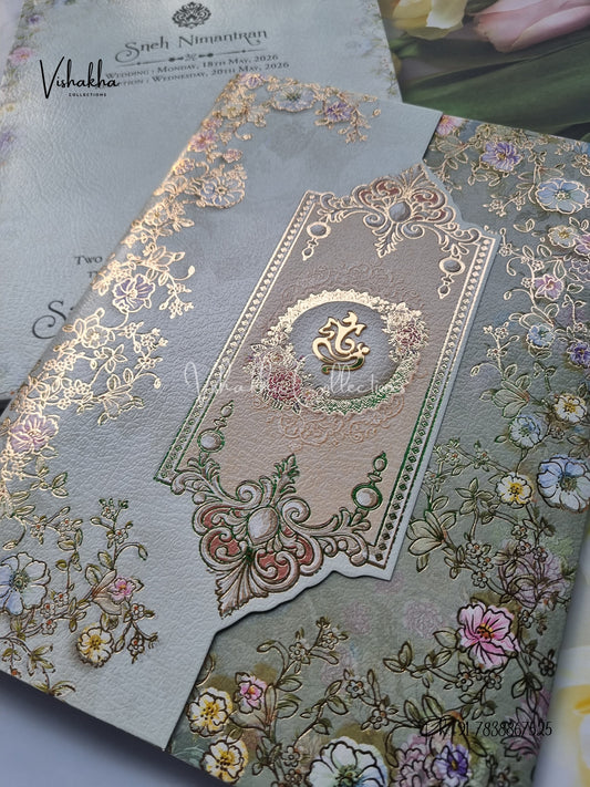 Semi Box Flower Hindu Muslim Christian Sikh invitation Cards CR-7051
