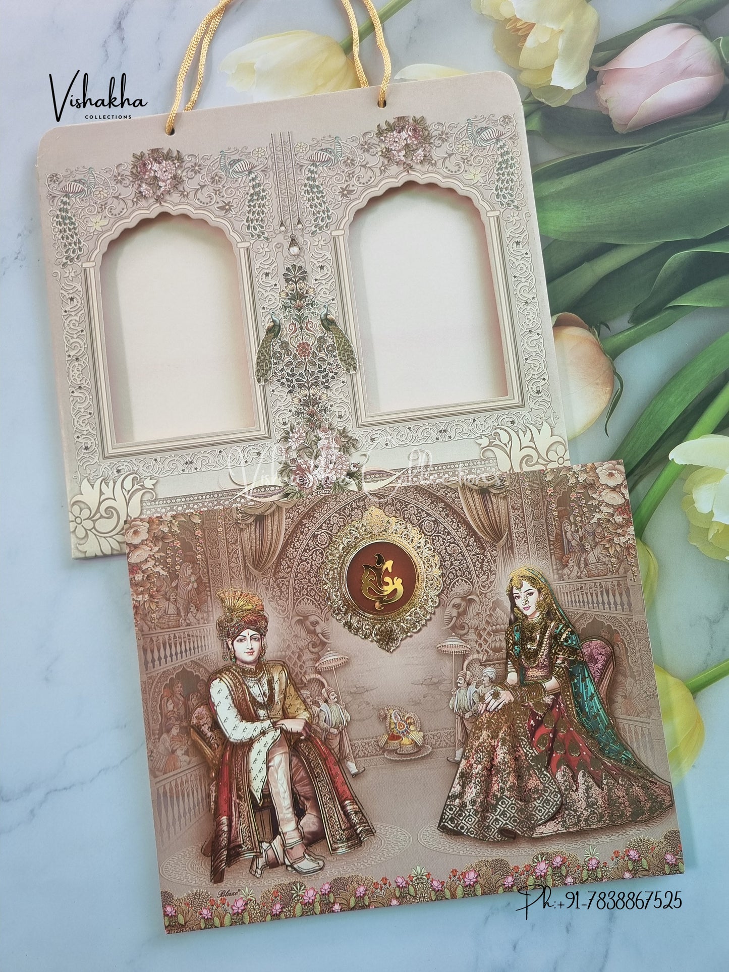 Semi Box Ganesh Ji Dulah Dulhan Hindu Sikh Carry Bag invitation Cards CR-7052