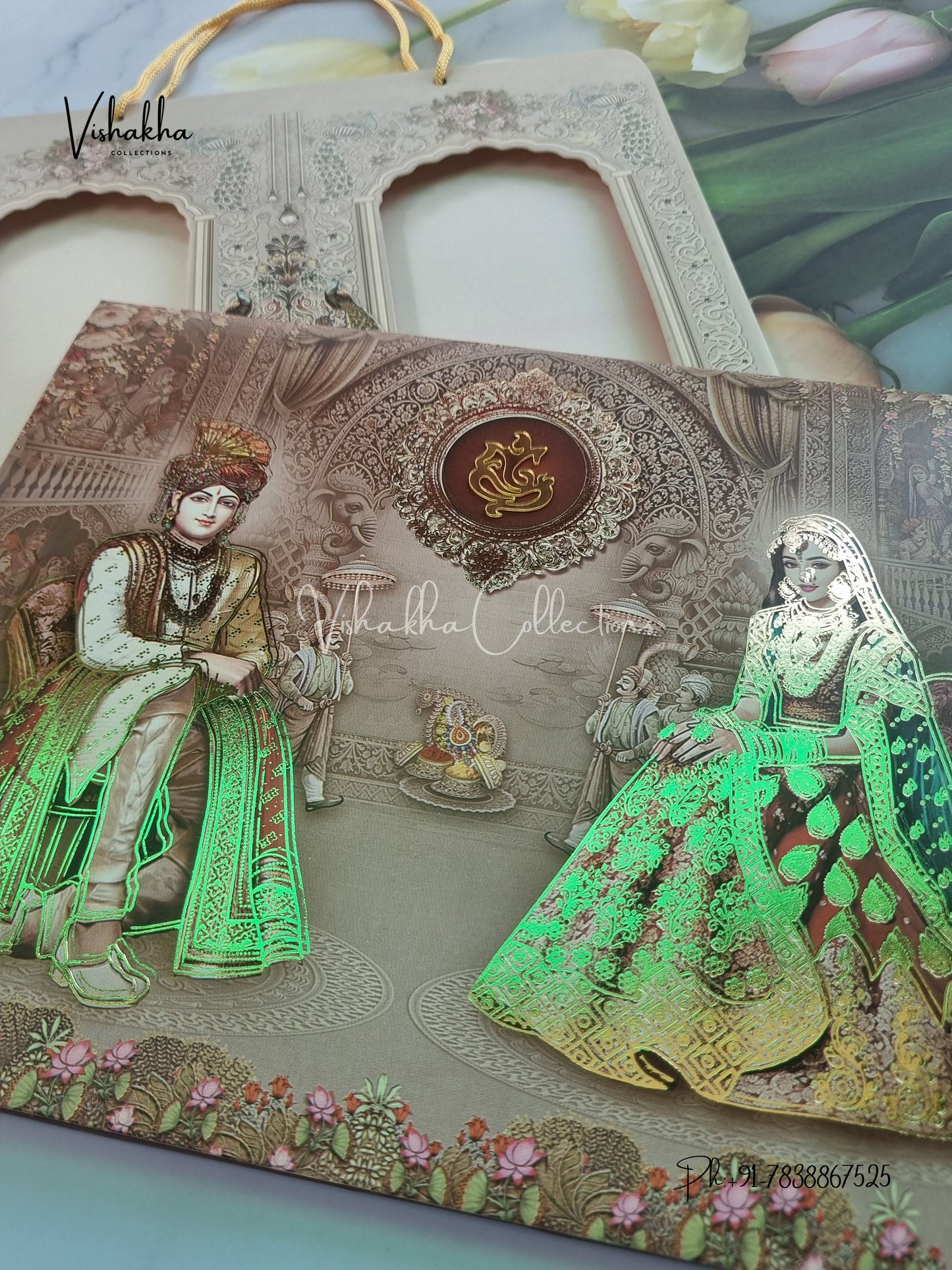 Semi Box Ganesh Ji Dulah Dulhan Hindu Sikh Carry Bag invitation Cards CR-7052