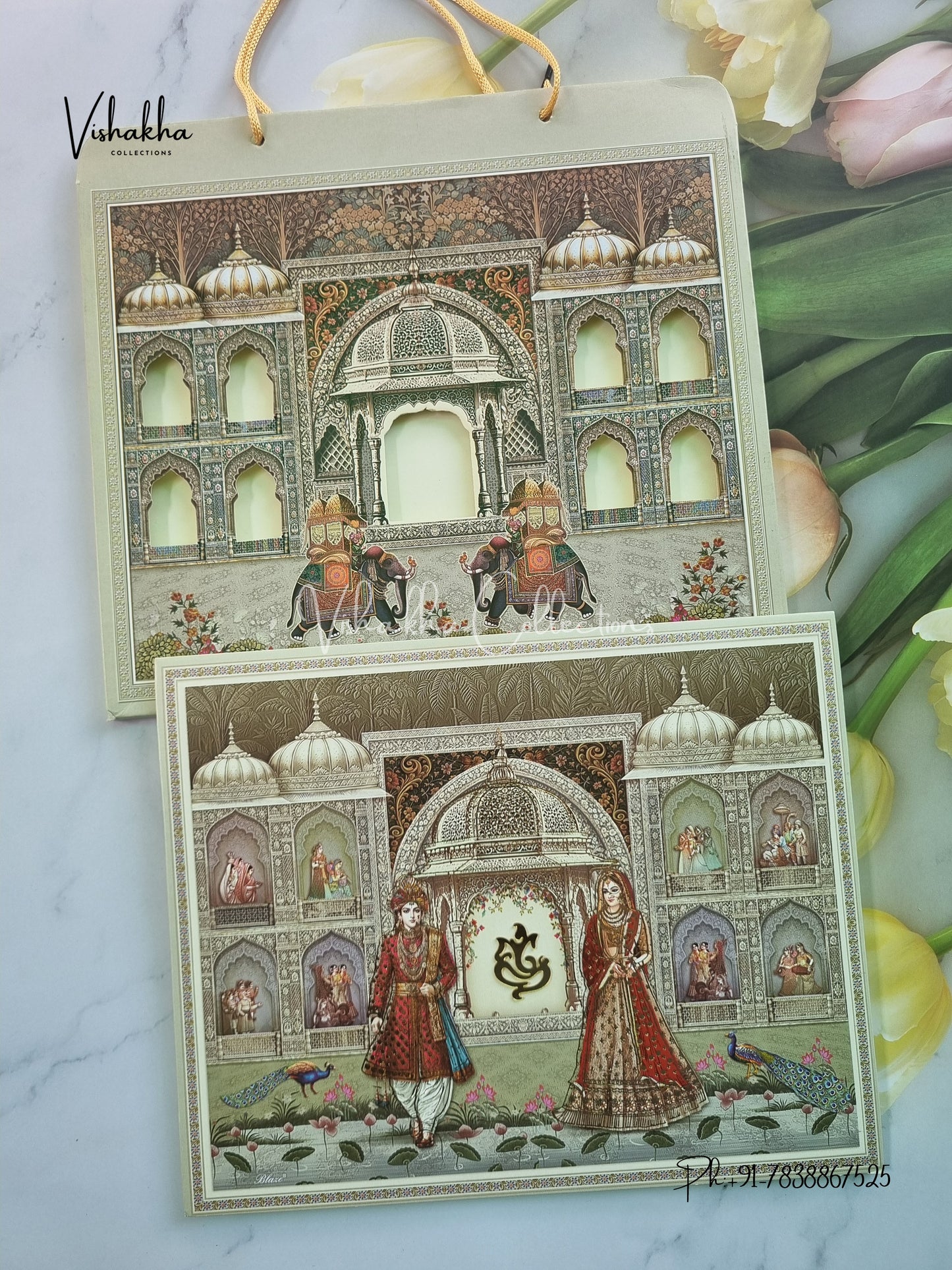 Peacock Semi Box Hathi Dulah Dulhan Hindu Sikh Carry Bag invitation Cards CR-7053