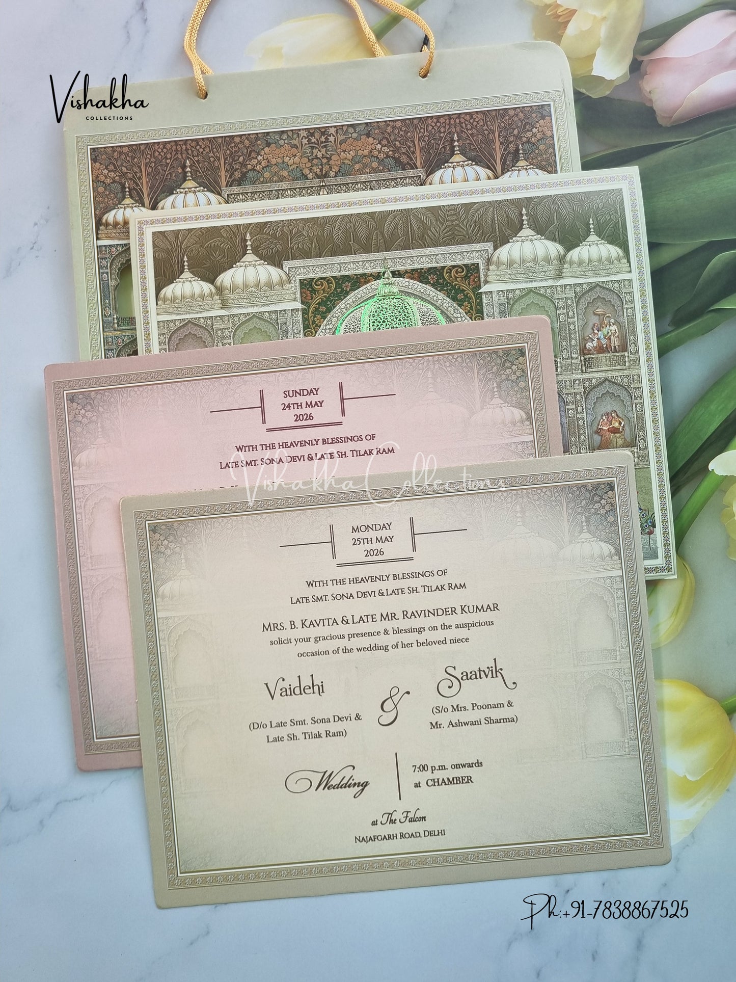 Peacock Semi Box Hathi Dulah Dulhan Hindu Sikh Carry Bag invitation Cards CR-7053