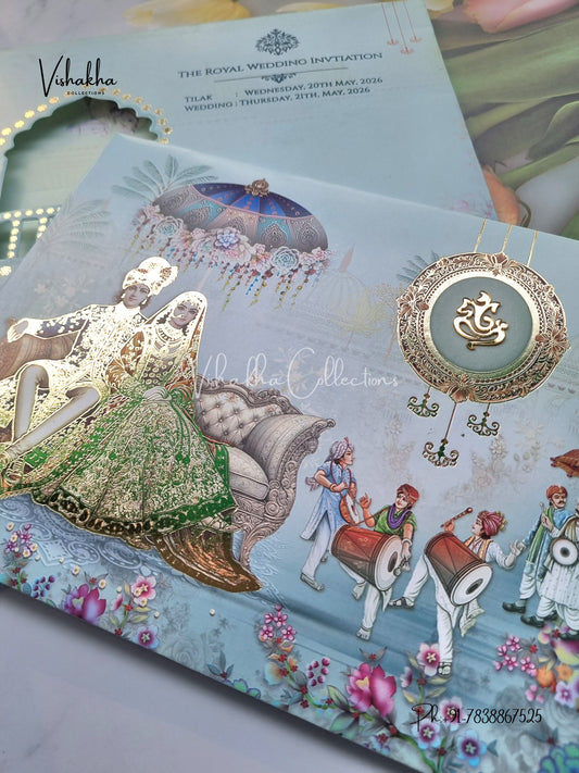 Barat Semi Box Dulah Dulhan Hindu Sikh invitation Cards CR-7054