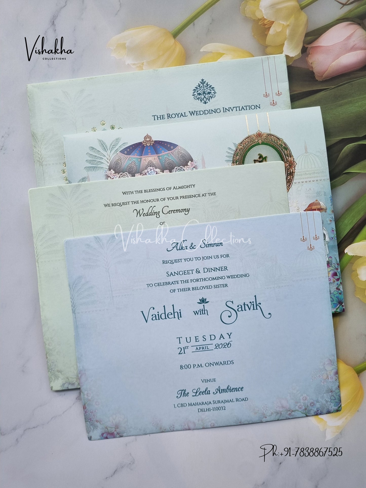 Barat Semi Box Dulah Dulhan Hindu Sikh invitation Cards CR-7054