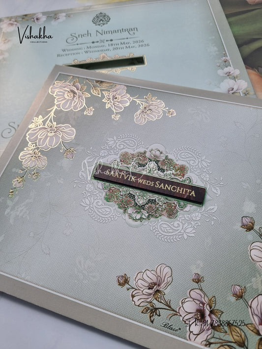 Semi Box Flower Hindu Muslim Christian Sikh invitation Cards CR-7055