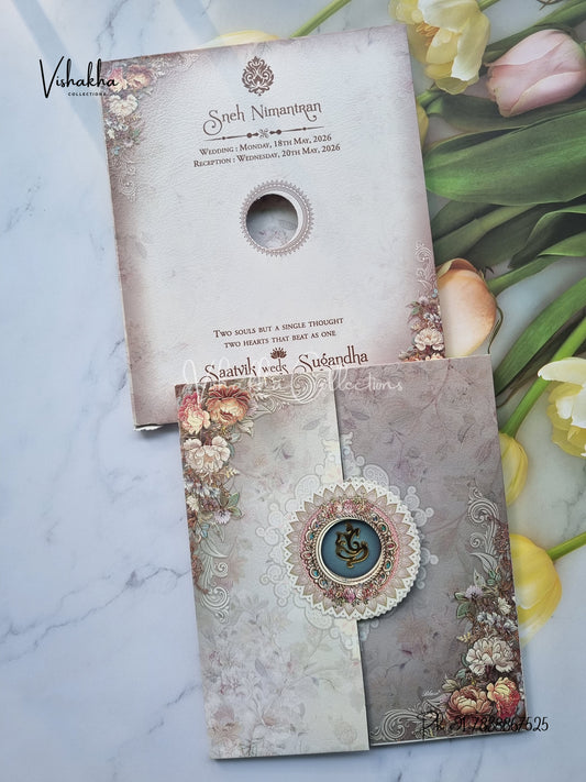 Semi Box Flower Double Door Hindu Muslim Christian Sikh invitation Cards CR-7057